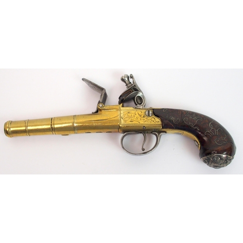 274 - An 18th Century Flintlock cannon barrel pocket pistol by Clarkson of London