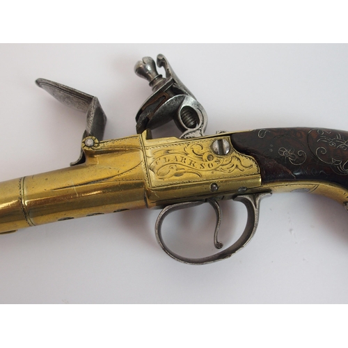 274 - An 18th Century Flintlock cannon barrel pocket pistol by Clarkson of London