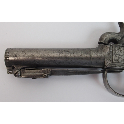 275 - A 19th Century percussion pocket pistol with spring loaded bayonet by W Egan of Bradford