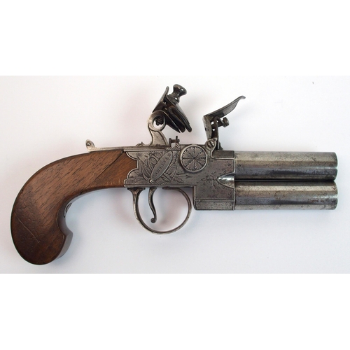 277 - An 18th Century English Flintlock tap-action over-and-under pocket pistol by L Harrison of Carlisle