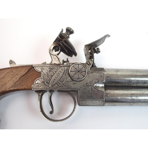 277 - An 18th Century English Flintlock tap-action over-and-under pocket pistol by L Harrison of Carlisle