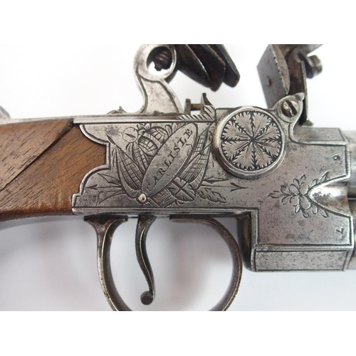 277 - An 18th Century English Flintlock tap-action over-and-under pocket pistol by L Harrison of Carlisle