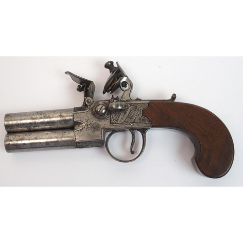 277 - An 18th Century English Flintlock tap-action over-and-under pocket pistol by L Harrison of Carlisle