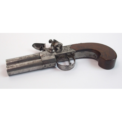 277 - An 18th Century English Flintlock tap-action over-and-under pocket pistol by L Harrison of Carlisle