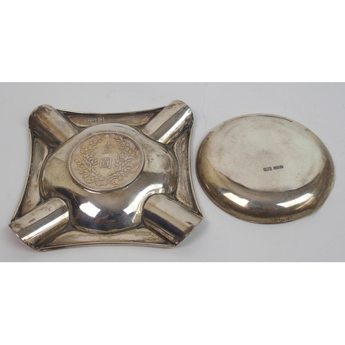 28 - Three Chinese silver coin ashtrays
