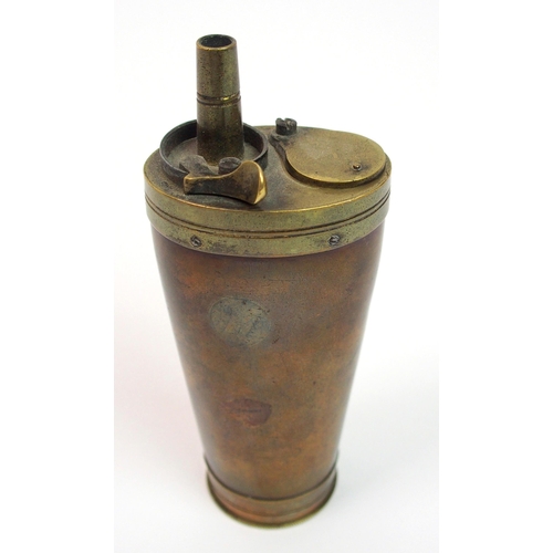 288 - A Victorian copper and brass combination pistol powder  shot and cap flask