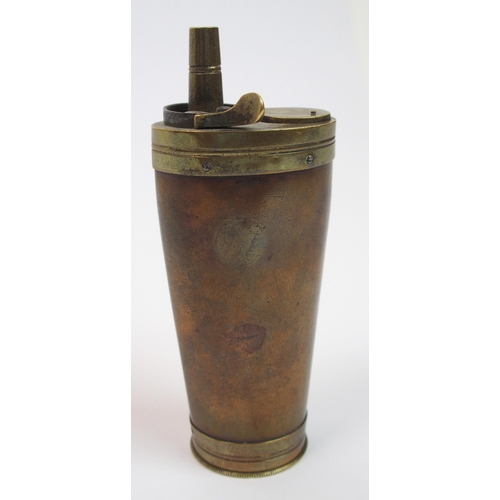 288 - A Victorian copper and brass combination pistol powder  shot and cap flask