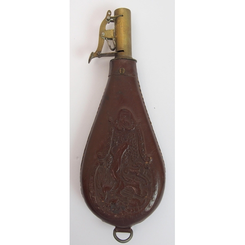 289 - Four Victorian leather and brass shot flasks