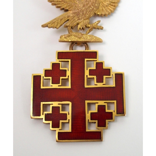 292 - A 9ct gold  enamel and gem set Masonic Knight Templar medal