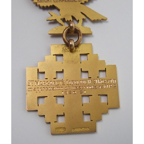 292 - A 9ct gold  enamel and gem set Masonic Knight Templar medal