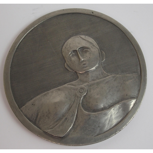 324 - SANDEHA LYNCH (British 20th Century) Two pewter circular art plaques