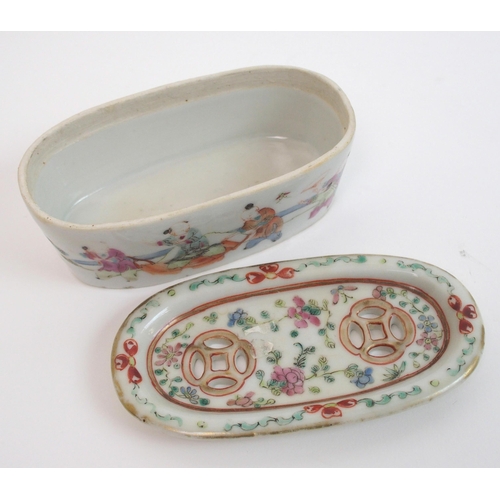 67 - A Canton oval soap dish and cover