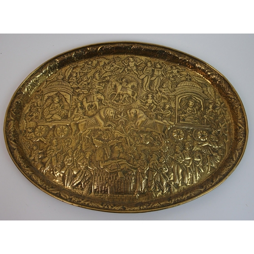 77 - An Indian brass oval tray