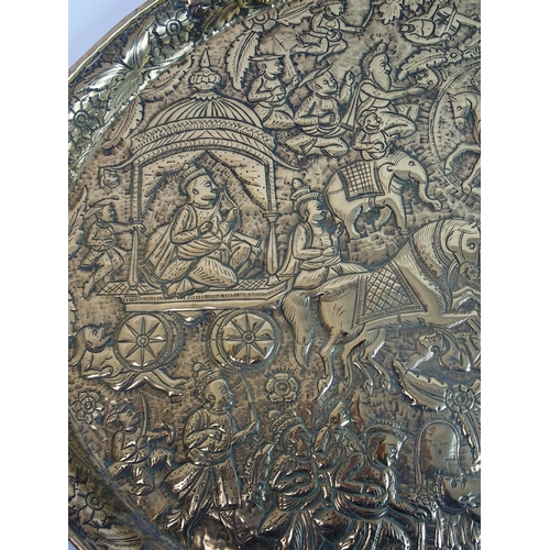 77 - An Indian brass oval tray