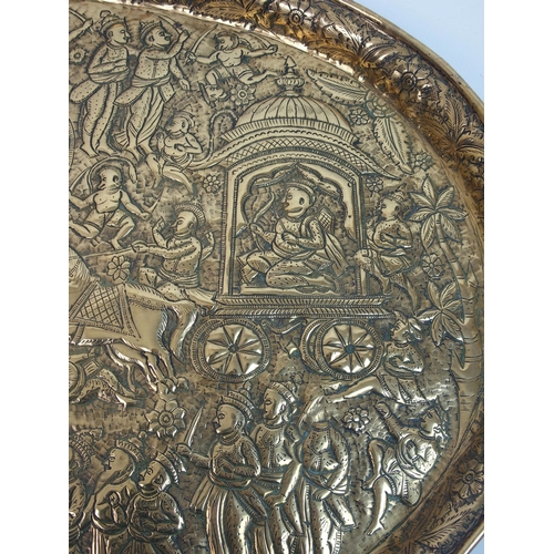 77 - An Indian brass oval tray