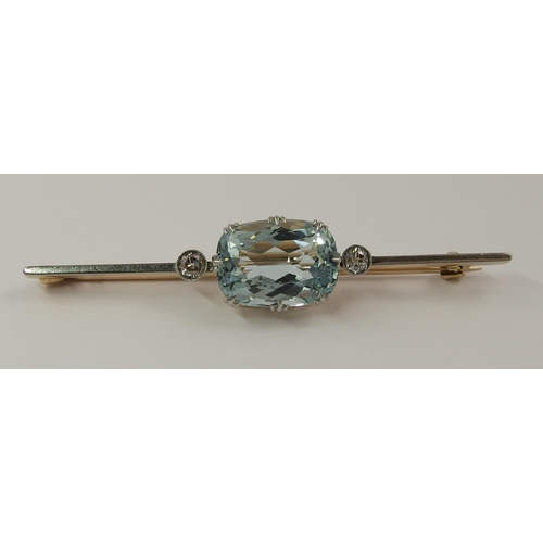 792A - An aquamarine and diamond bar brooch