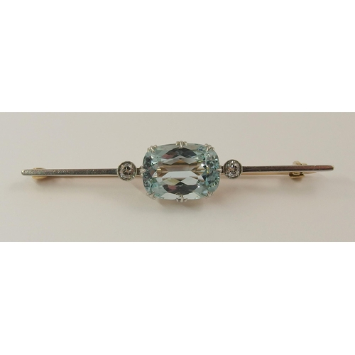 792A - An aquamarine and diamond bar brooch