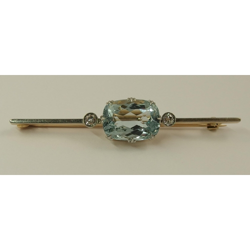 792A - An aquamarine and diamond bar brooch