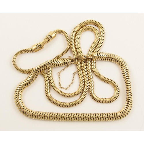 796C - A 14ct gold flattened snake chain necklace