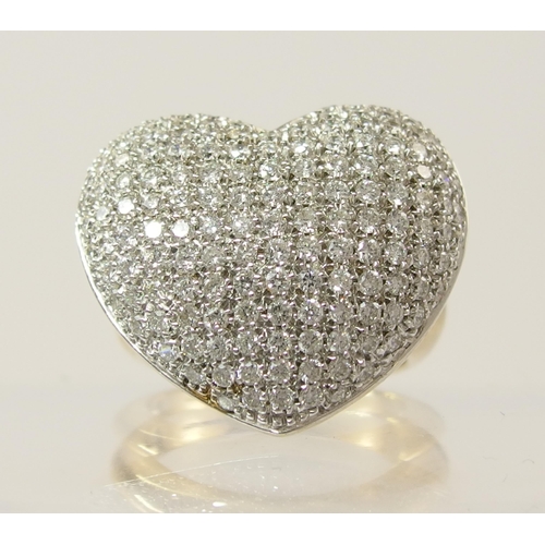 799A - A 9ct puffed heart shaped pave diamond set ring