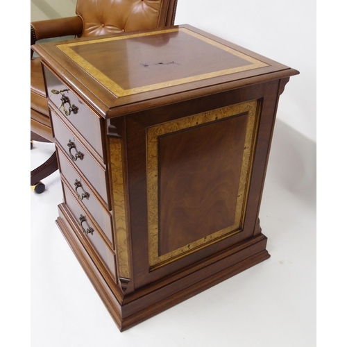 803 - A modern mahogany and crossbanded twin pedestal desk