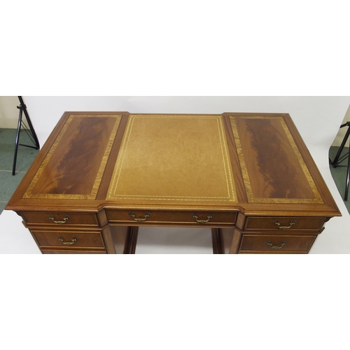 803 - A modern mahogany and crossbanded twin pedestal desk