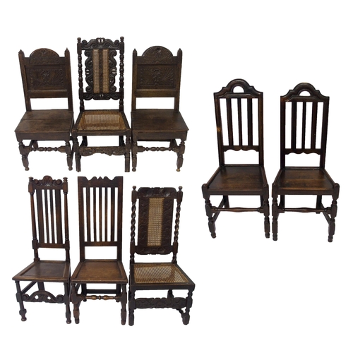 805 - Eight 17th Century style various oak and beech chairs