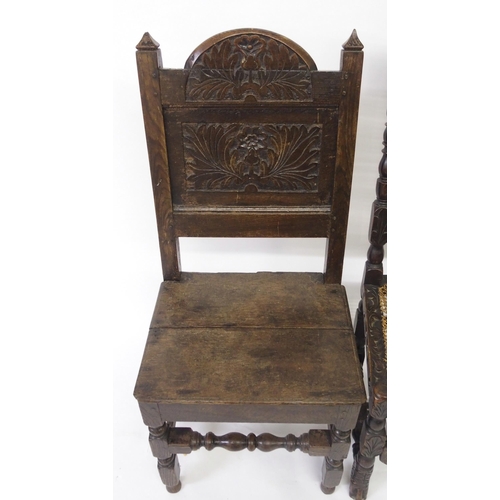 805 - Eight 17th Century style various oak and beech chairs