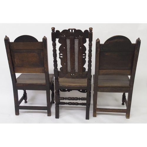 805 - Eight 17th Century style various oak and beech chairs