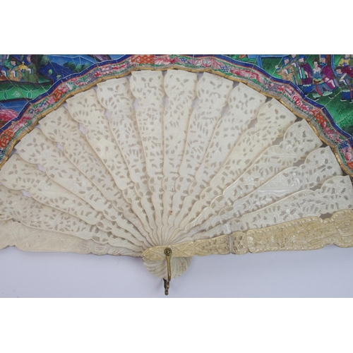 98 - A Chinese export ivory and gouache double-sided fan