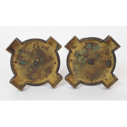 1062 - A pair of French champleve enamel and gilt bronze candlesticks