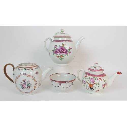 1072 - A group of five English porcelain teapots  two bowls and sugar bowl