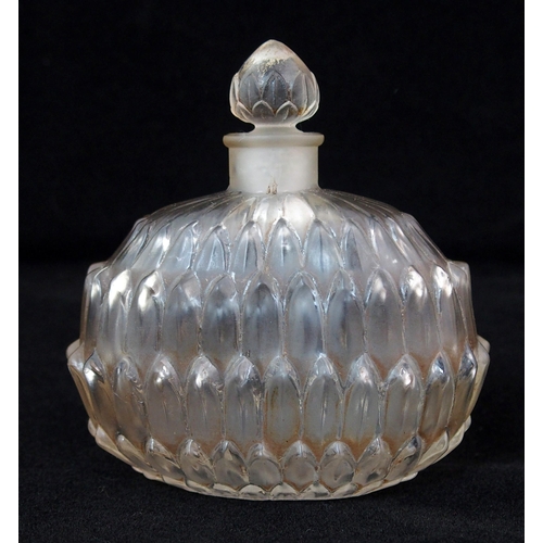 1080 - A Rene Lalique moulded glass Amelie perfume with sepia patina