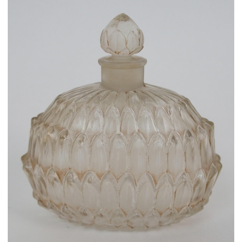 1080 - A Rene Lalique moulded glass Amelie perfume with sepia patina