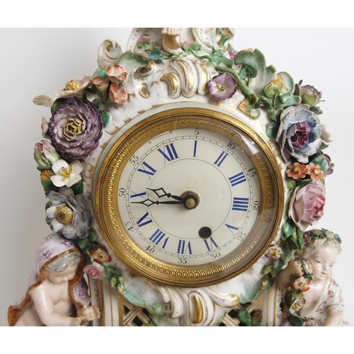 1099 - A Meissen-style figural porcelain mantle clock