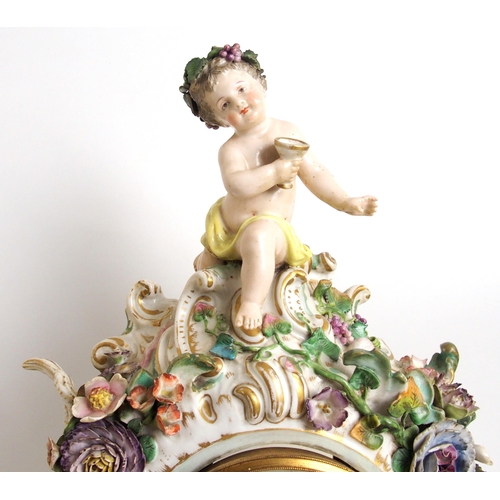 1099 - A Meissen-style figural porcelain mantle clock