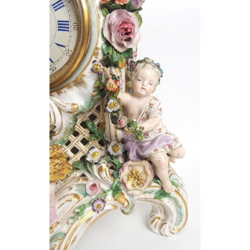 1099 - A Meissen-style figural porcelain mantle clock