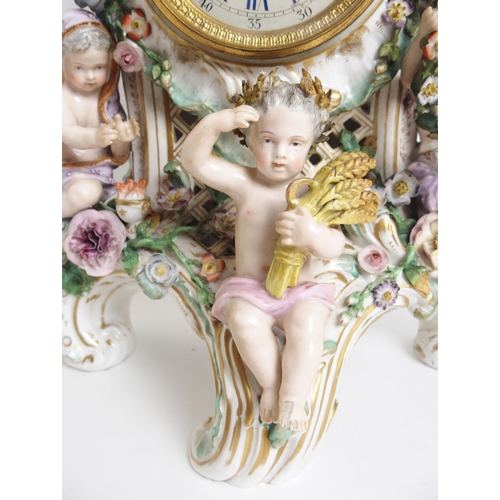 1099 - A Meissen-style figural porcelain mantle clock