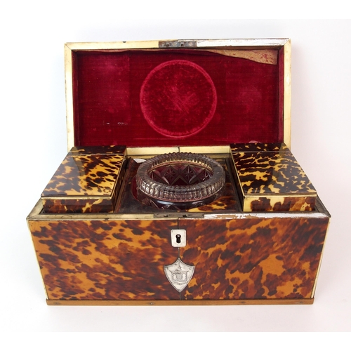 1104 - An English Regency tortoiseshell tea caddy