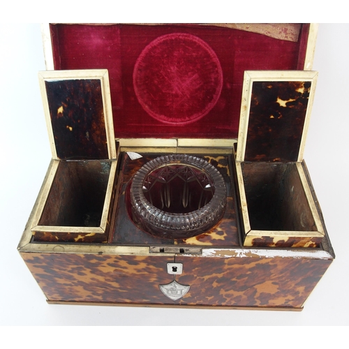 1104 - An English Regency tortoiseshell tea caddy