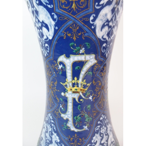 1132 - A French faience Renaissance-style vase  by Jehoshaphat Tortat (b.1843-?)