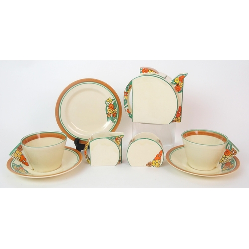 1135 - A Clarice Cliff Stamford pattern tea set for two