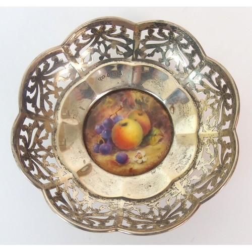 1137 - A Royal Worcester painted miniature fruit plate with silver mount