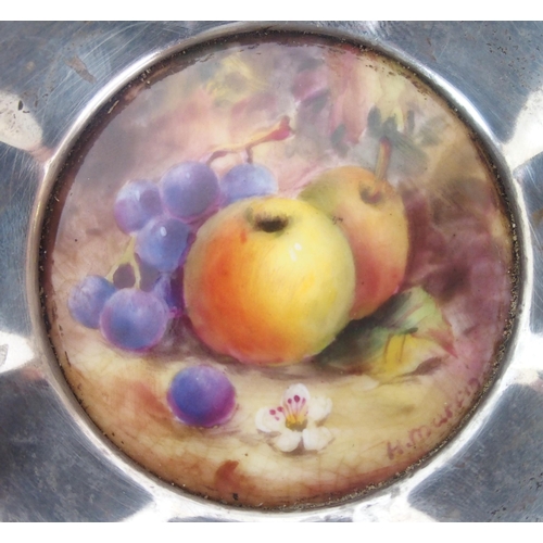 1137 - A Royal Worcester painted miniature fruit plate with silver mount