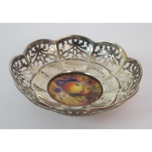 1137 - A Royal Worcester painted miniature fruit plate with silver mount