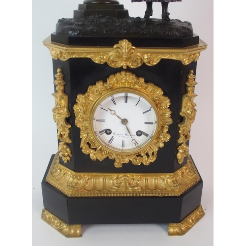 1143 - A French Empire-style black marble  gilt and patinated bronze mantle clock