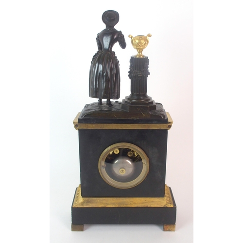 1143 - A French Empire-style black marble  gilt and patinated bronze mantle clock