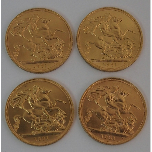 164 - Four 1981 Elizabeth II gold Sovereigns