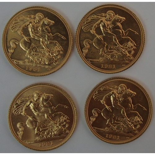 166 - Four 1981 Elizabeth II gold Sovereigns