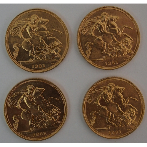 167 - Four 1981 Elizabeth II gold Sovereigns